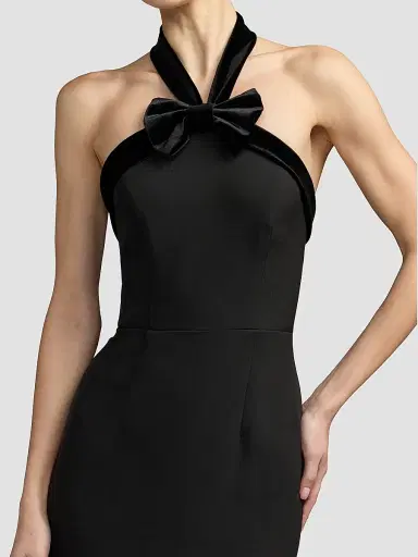 Mac Duggal Women's Halter Bow Mermaid Chiffon Gown - Black - Size 12 | Thumbnail 3 Mac Duggal Women's Halter Bow Mermaid Chiffon Gown - Black - Size 12 | Thumbnail 3