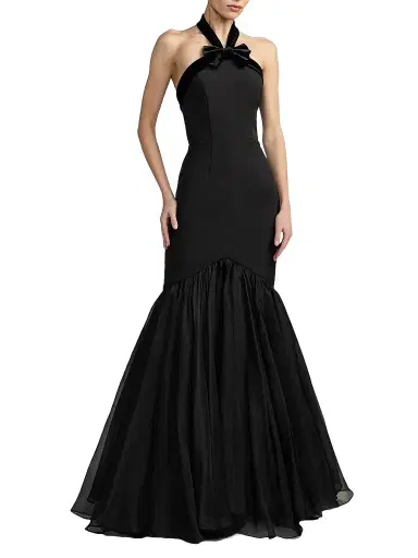 Mac Duggal Women's Halter Bow Mermaid Chiffon Gown - Black - Size 12 | Thumbnail 1 Mac Duggal Women's Halter Bow Mermaid Chiffon Gown - Black - Size 12 | Thumbnail 1