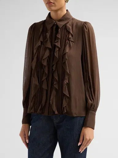 Ramy Brook Women's Claire Silk Ruffle Blouse - Heritage Brown - Size XXL | Thumbnail 4 Ramy Brook Women's Claire Silk Ruffle Blouse - Heritage Brown - Size XXL | Thumbnail 4
