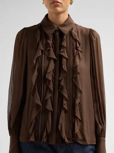 Ramy Brook Women's Claire Silk Ruffle Blouse - Heritage Brown - Size XXL | Thumbnail 5 Ramy Brook Women's Claire Silk Ruffle Blouse - Heritage Brown - Size XXL | Thumbnail 5
