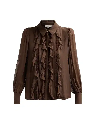 Ramy Brook Women's Claire Silk Ruffle Blouse - Heritage Brown - Size XXL | Thumbnail 1 Ramy Brook Women's Claire Silk Ruffle Blouse - Heritage Brown - Size XXL | Thumbnail 1