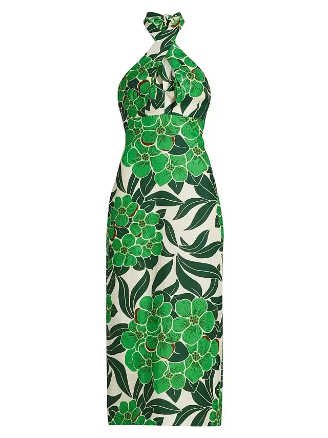 Cara Cara Women's Perla Tropical Halter Midi-Dress - Palm Beach Green - Size 6