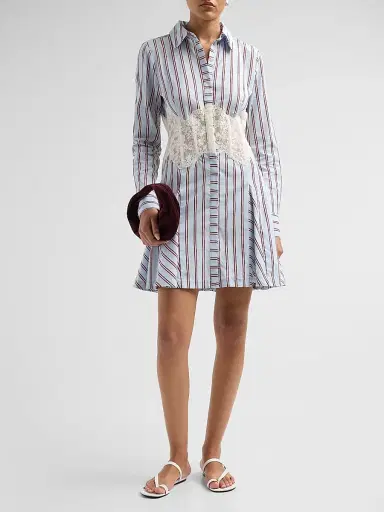 Ramy Brook Women's Wren Lace Striped Poplin Mini Dress - Blue Stripe - Size 12 | Thumbnail 2 Ramy Brook Women's Wren Lace Striped Poplin Mini Dress - Blue Stripe - Size 12 | Thumbnail 2