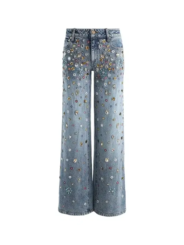 ALICE + OLIVIA Women's Amazing Embellished Mid-Rise Baggy Jeans - Fiona Vintage Blue