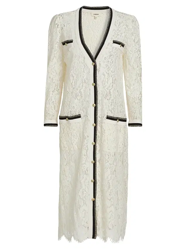 L'AGENCE Women's Whisper Contrast-Trimmed Lace Cardigan - Ecru