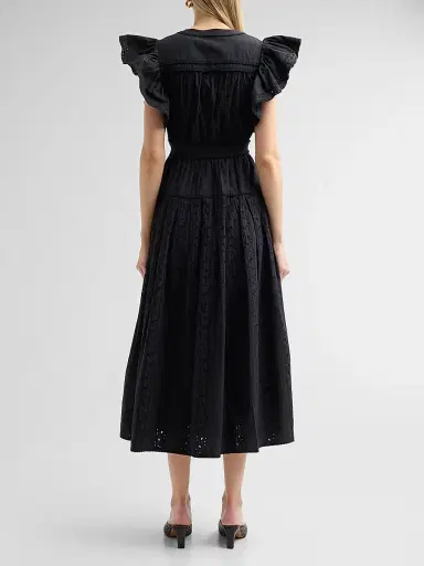 Ulla Johnson Women's Dani Eyelet Cotton Midi Dress - Noir - Size 14 | Thumbnail 3