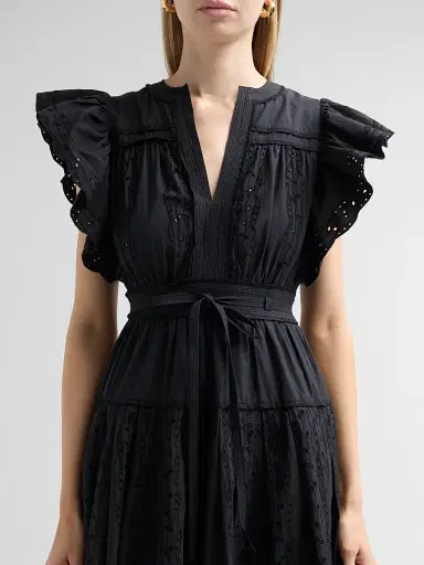 Ulla Johnson Women's Dani Eyelet Cotton Midi Dress - Noir - Size 14 | Thumbnail 5