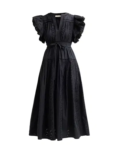 Ulla Johnson Women's Dani Eyelet Cotton Midi Dress - Noir - Size 14 | Thumbnail 1