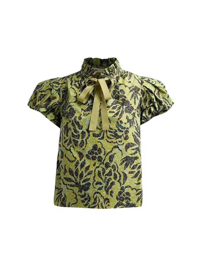 Ulla Johnson Women's Estela Printed Cotton Top - Chartreuse