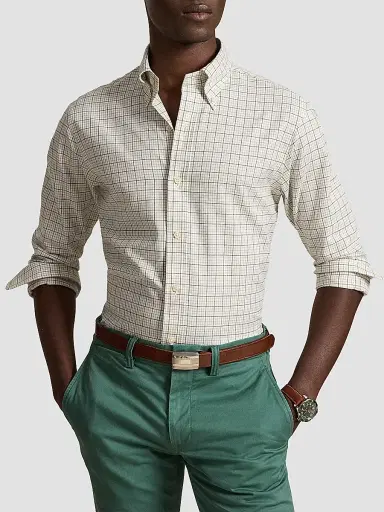 Polo Ralph Lauren Men's Tattersall Cotton Shirt - White Khaki Multi - Size XXL | Thumbnail 4 Polo Ralph Lauren Men's Tattersall Cotton Shirt - White Khaki Multi - Size XXL | Thumbnail 4
