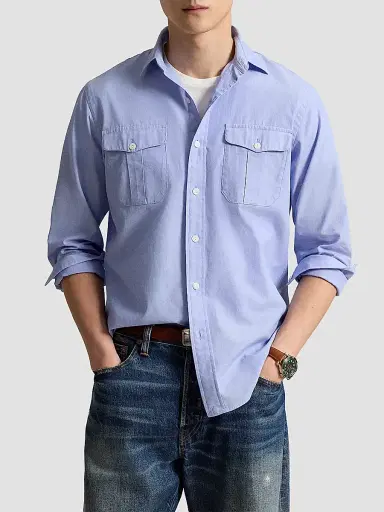 Polo Ralph Lauren Men's Classic-Fit End-on-End Workshirt - Blue White - Size XXL | Thumbnail 4