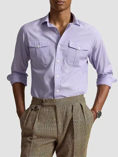 Polo Ralph Lauren Men's Classic-Fit End-on-End Workshirt - Lavender White | Thumbnail 4