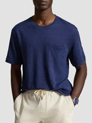 Polo Ralph Lauren Men's Standard-Fit Linen Mesh T-Shirt - Newport Navy | Thumbnail 4