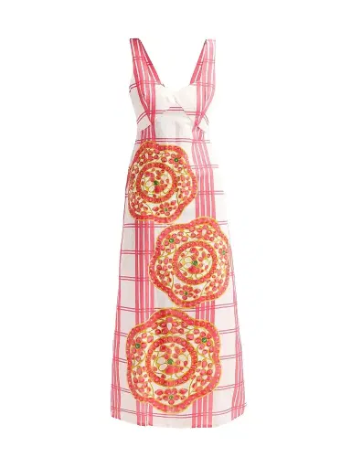VERANDAH Women's Bejewelled Linen Summer Maxi Dress - Ivory And Ruby - Size XL | Thumbnail 1
