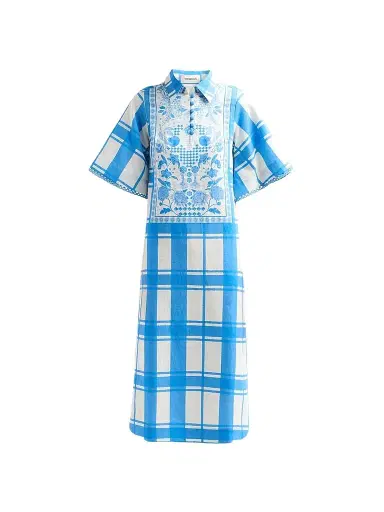 VERANDAH Women's Bejewelled Summer Caftan Dress - Ivory And Blue - Size XL | Thumbnail 1 VERANDAH Women's Bejewelled Summer Caftan Dress - Ivory And Blue - Size XL | Thumbnail 1