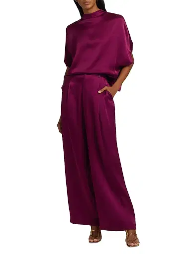 Lapointe Women's Relaxed Pleated Satin Pants - Berry - Size 14 | Thumbnail 2 Lapointe Women's Relaxed Pleated Satin Pants - Berry - Size 14 | Thumbnail 2