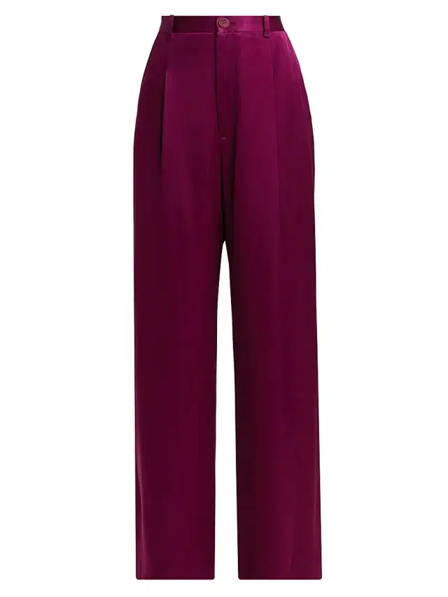 Saks Fifth Avenue Women's Relaxed Pleated Satin Pants - Berry