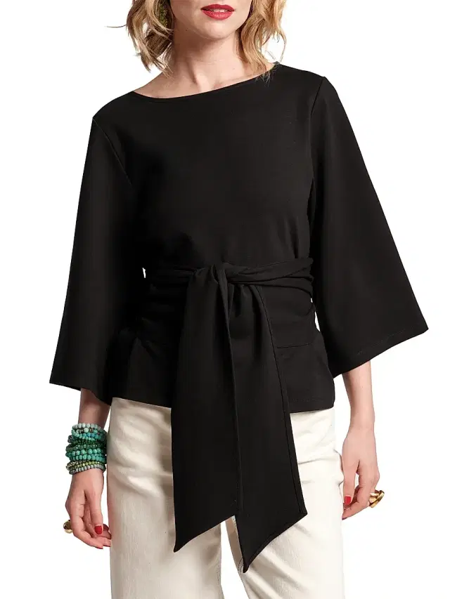 Frances Valentine Women's Whitney Wrap Tie-Waist Top - Black