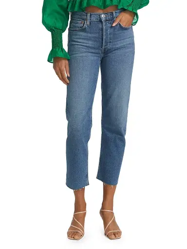 RE/DONE Women's 70s Stove Pipe High-Rise Straight Crop Jeans - Mid 70S - Size 31 | Thumbnail 3