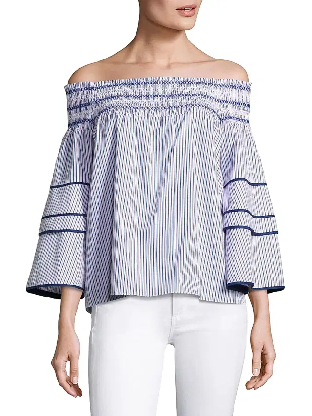 Parker Women's Striped Off-The-Shoulder Bell-Sleeve Cotton Blouse