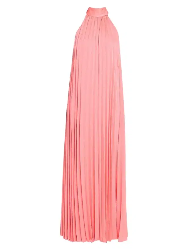 Ungaro Women's Beverly Pleated Halter Maxi Dress - Bright Coral