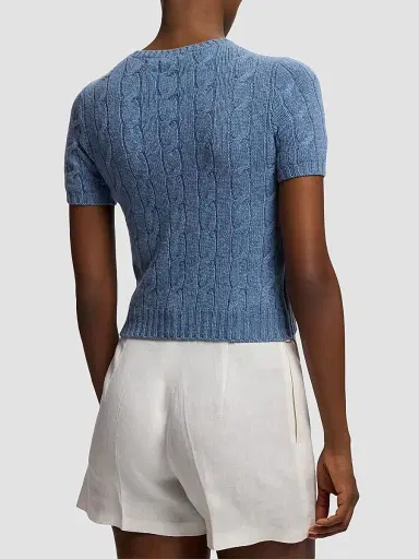 Ralph Lauren Collection Women's Cable-Knit Cashmere Cropped Sweater - Chambray Melange - Size XS | Thumbnail 5
