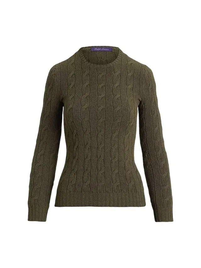 Ralph Lauren Collection Women's Cable-Knit Cashmere Crewneck Sweater - Cypress