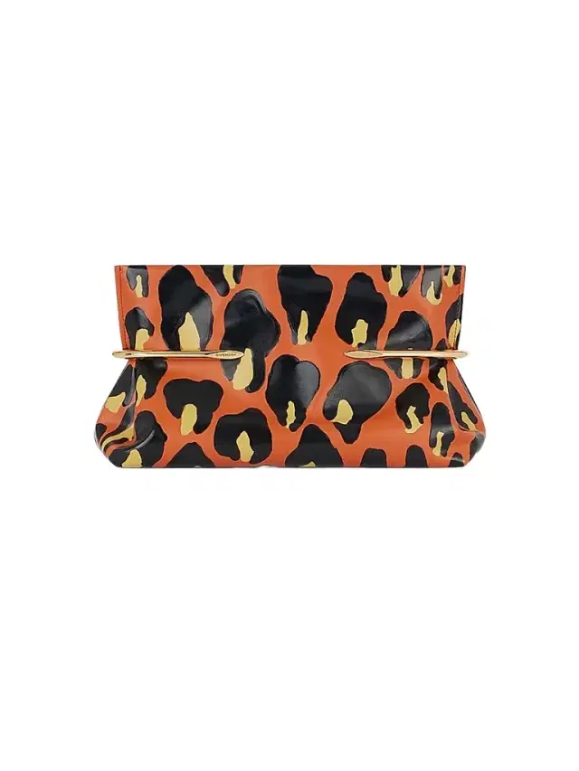 Givenchy Women's Pinch Soft Clutch in Nappa Leather with Leopard Print - Black Orange