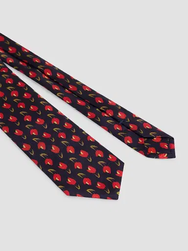 Givenchy Men's Tie in Silk with Tulip Print - Navy Red | Thumbnail 2