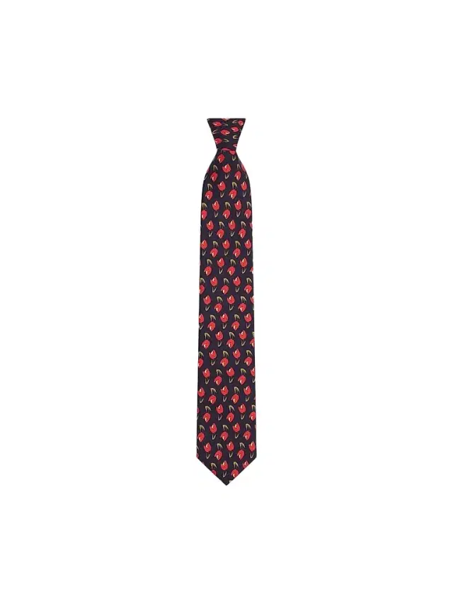 Givenchy Men's Tie in Silk with Tulip Print - Navy Red