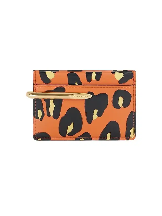 Givenchy Women's Pinch Card Holder in Leather with Leopard Print - Black Orange