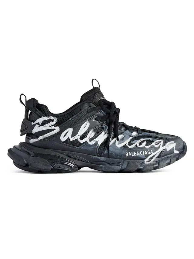 Balenciaga Women's Track Signature Sneakers - Black White