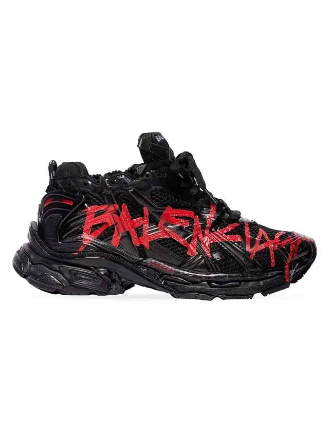 Balenciaga Men's Runner Graffiti Sneakers - Black