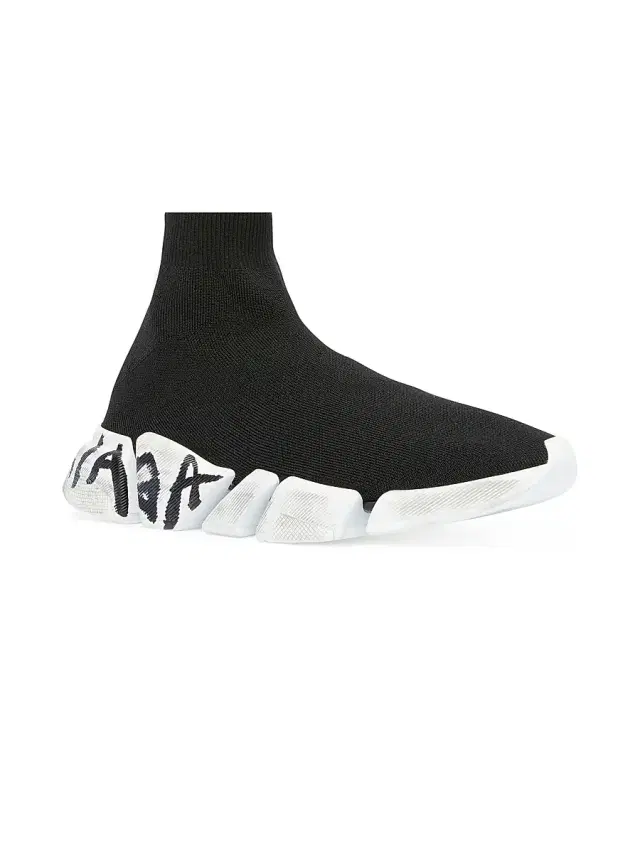 Balenciaga Men's Speed 2.0 Graffiti Recycled Knit Sneaker - Black White