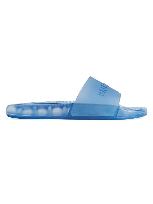 Balenciaga Men's Pool Transparent Slide Sandals - Blue