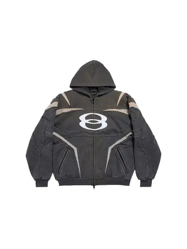 Balenciaga Men's Unity Sports Icon Biker Oversized Zip-Up Hoodie - Black White | Thumbnail 1 Balenciaga Men's Unity Sports Icon Biker Oversized Zip-Up Hoodie - Black White | Thumbnail 1