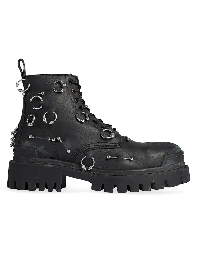 Balenciaga Men's Strike 20mm Boots With Piercings - Black