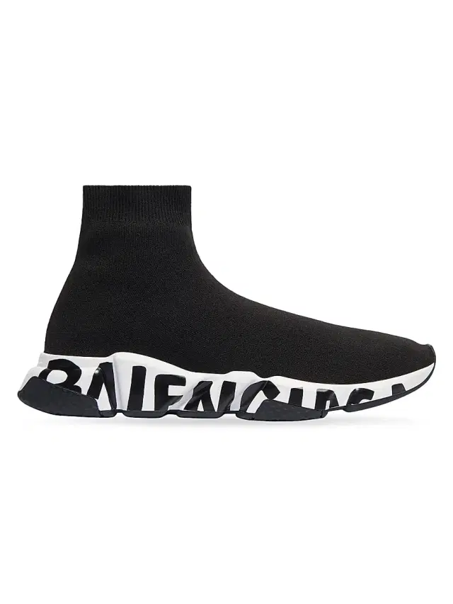 Balenciaga Men's Speed Recycled Knit Graffiti Sneaker - Black White Black