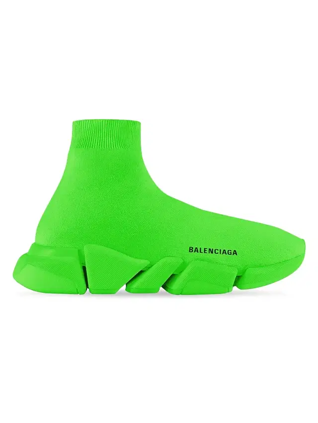 Balenciaga Men's Speed 2.0 Recycled Knit Sneakers - Fluo Green