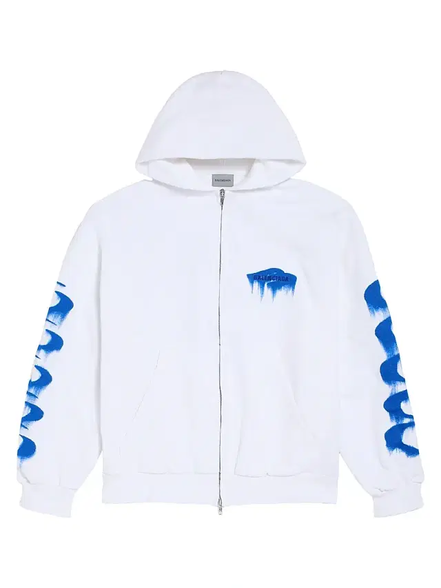 Balenciaga Men's Wet Brush Regular Fit Zip-Up Hoodie - White Blue