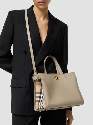 Burberry Women's Cotswolds Small Check Leather Tote Bag | Thumbnail 2 Burberry Women's Cotswolds Small Check Leather Tote Bag | Thumbnail 2
