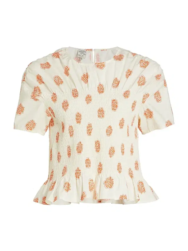 Baum und Pferdgarten Women's Mynowa Smocked Cotton Top - Modern Orange Flower