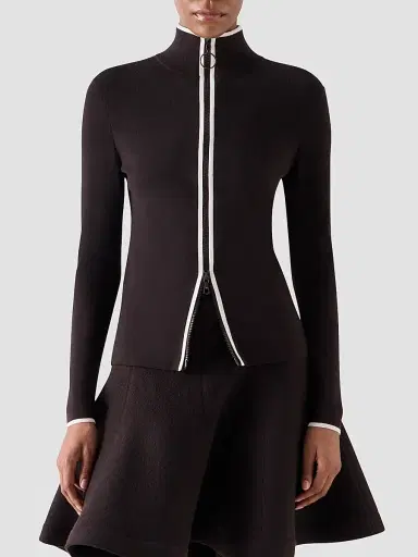 Akris punto Women's Merino Wool Knit Zip Cardigan - Espresso Cream - Size 16 | Thumbnail 4 Akris punto Women's Merino Wool Knit Zip Cardigan - Espresso Cream - Size 16 | Thumbnail 4