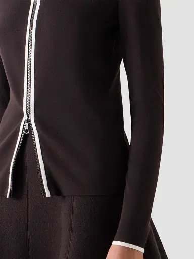 Akris punto Women's Merino Wool Knit Zip Cardigan - Espresso Cream - Size 16 | Thumbnail 5 Akris punto Women's Merino Wool Knit Zip Cardigan - Espresso Cream - Size 16 | Thumbnail 5