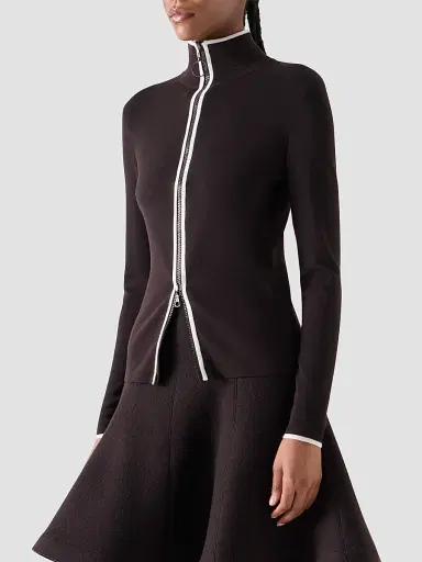 Akris punto Women's Merino Wool Knit Zip Cardigan - Espresso Cream - Size 16 | Thumbnail 6 Akris punto Women's Merino Wool Knit Zip Cardigan - Espresso Cream - Size 16 | Thumbnail 6