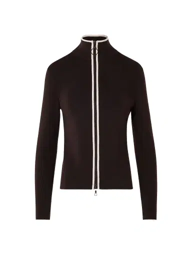 Akris punto Women's Merino Wool Knit Zip Cardigan - Espresso Cream - Size 16 | Thumbnail 1 Akris punto Women's Merino Wool Knit Zip Cardigan - Espresso Cream - Size 16 | Thumbnail 1