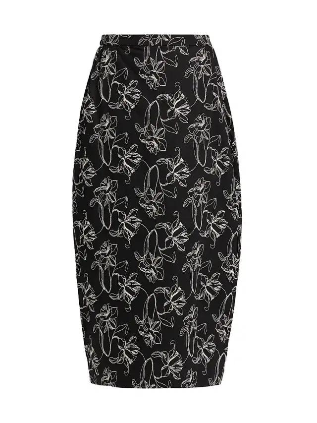 Kika Vargas Women's Toshiko Floral-Embroidered Cotton Midi-Skirt - Black