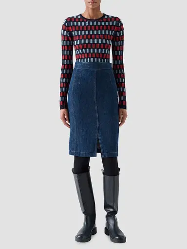 Akris punto Women's Block Wool Knit Long-Sleeve Top - Navy Rusty Red Light - Size 16 | Thumbnail 2