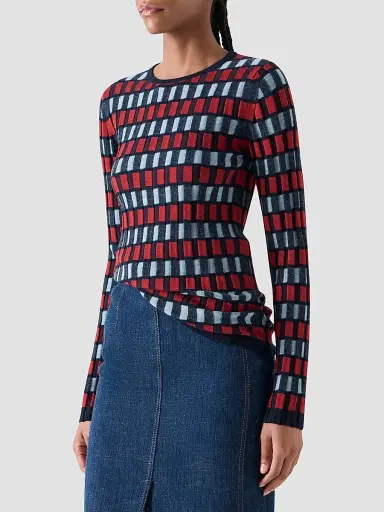 Akris punto Women's Block Wool Knit Long-Sleeve Top - Navy Rusty Red Light - Size 16 | Thumbnail 6