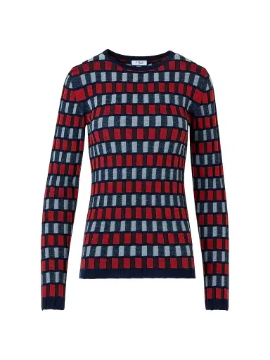 Akris punto Women's Block Wool Knit Long-Sleeve Top - Navy Rusty Red Light - Size 16 | Thumbnail 1